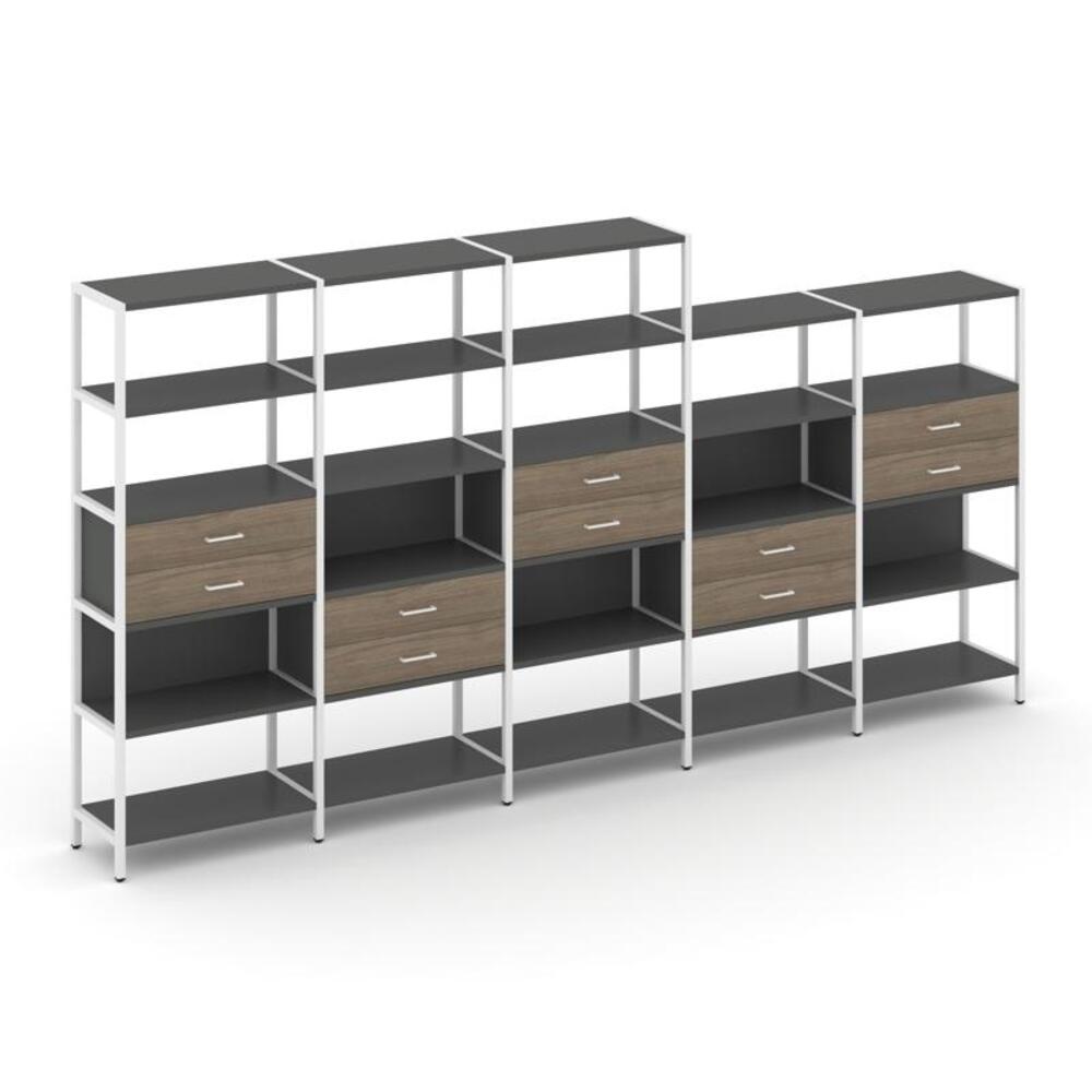 Пятисекционный стеллаж пятиярусный с ящиками