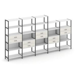 Пятисекционный стеллаж пятиярусный с ящиками