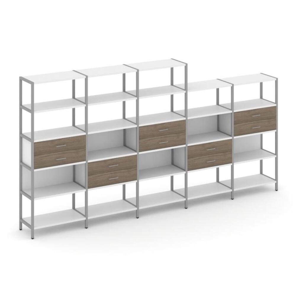 Пятисекционный стеллаж пятиярусный с ящиками