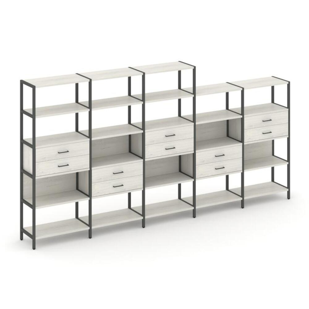 Пятисекционный стеллаж пятиярусный с ящиками