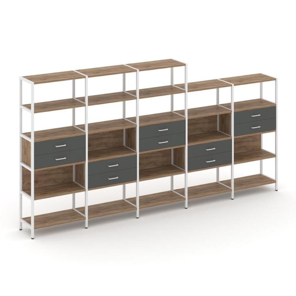 Пятисекционный стеллаж пятиярусный с ящиками