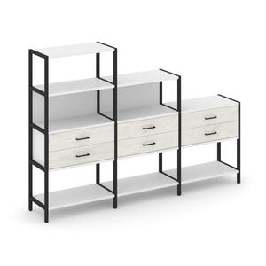 Трехсекционный стеллаж четырех/трех/двухярусный с ящиками