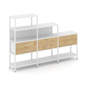 Трехсекционный стеллаж четырех/трех/двухярусный с ящиками