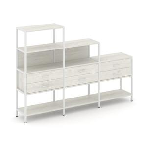 Трехсекционный стеллаж четырех/трех/двухярусный с ящиками