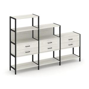 Трехсекционный стеллаж четырех/трех/двухярусный с ящиками