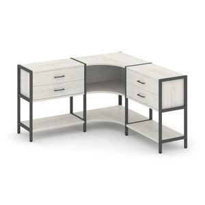 Трехсекционный угловой стеллаж двухярусный с ящиками