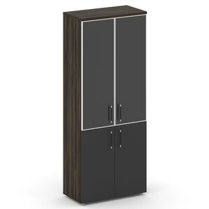 Шкаф высокий широкий (2 низких фасада ЛДСП+2 средних фасада стекло лакобель черный в раме)