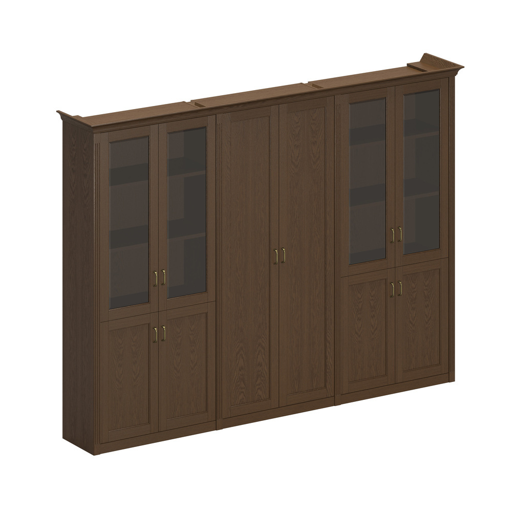 Шкаф комбинированный высокий (2 для документов со стеклянными дверями + 1 для одежды с дополнением)