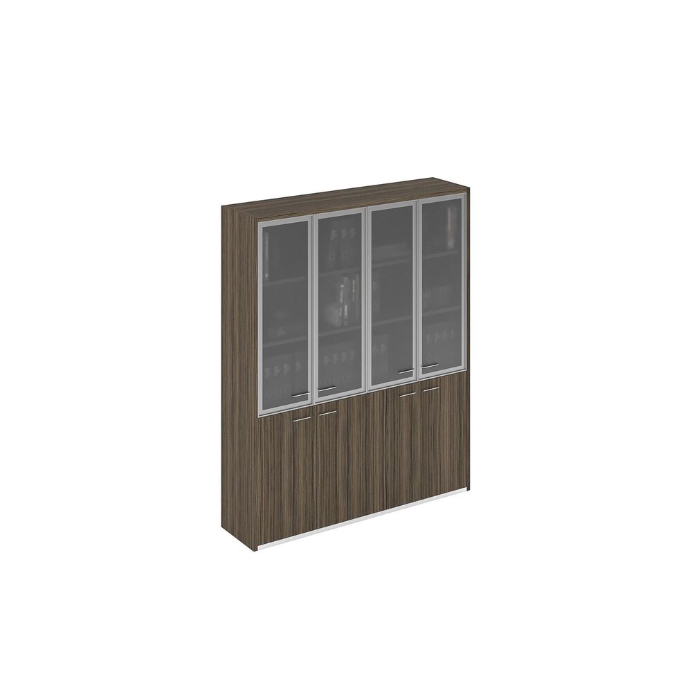 Шкаф высокий для документов комбинированный со стеклянными и деревянными дверями