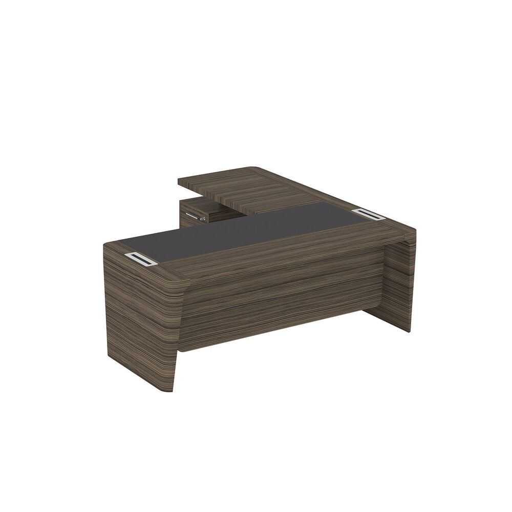 Стол для руководителя левый с кожаным бюваром, приставкой на малой тумбе и фронтальной панелью