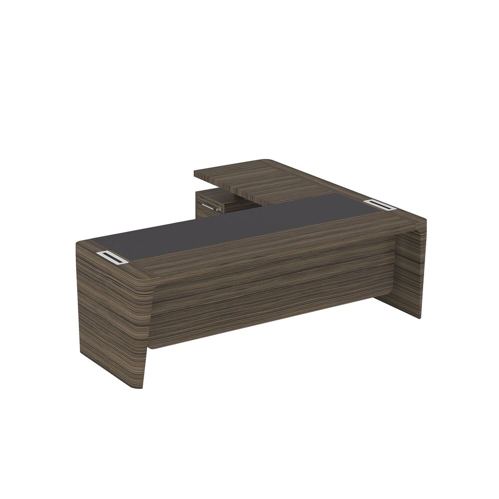 Стол для руководителя левый с кожаным бюваром, приставкой на малой тумбе и фронтальной панелью