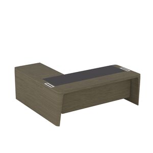 Стол для руководителя правый с кожаным бюваром, приставкой на большой тумбе и фронтальной панелью