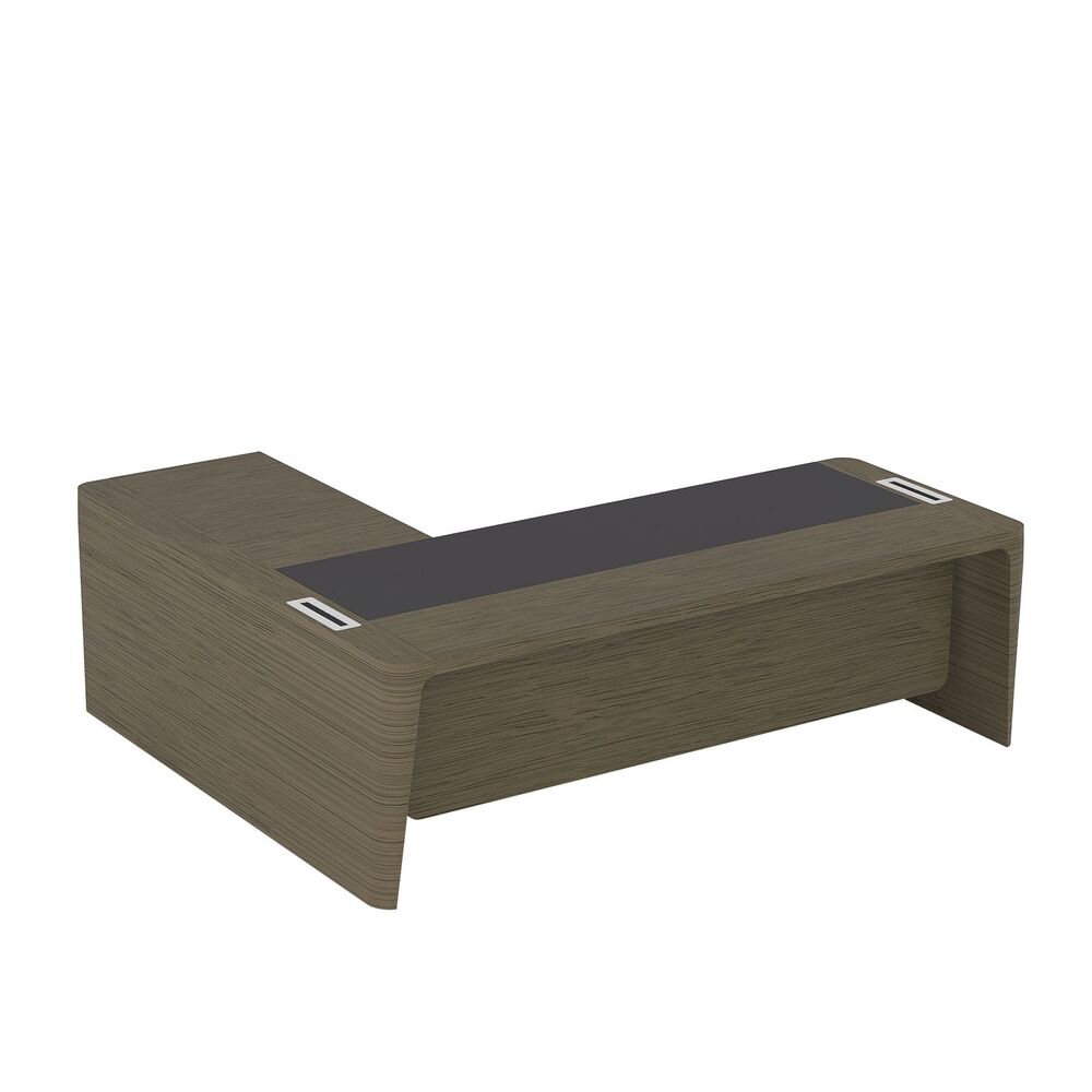 Стол для руководителя правый с кожаным бюваром, приставкой на большой тумбе и фронтальной панелью