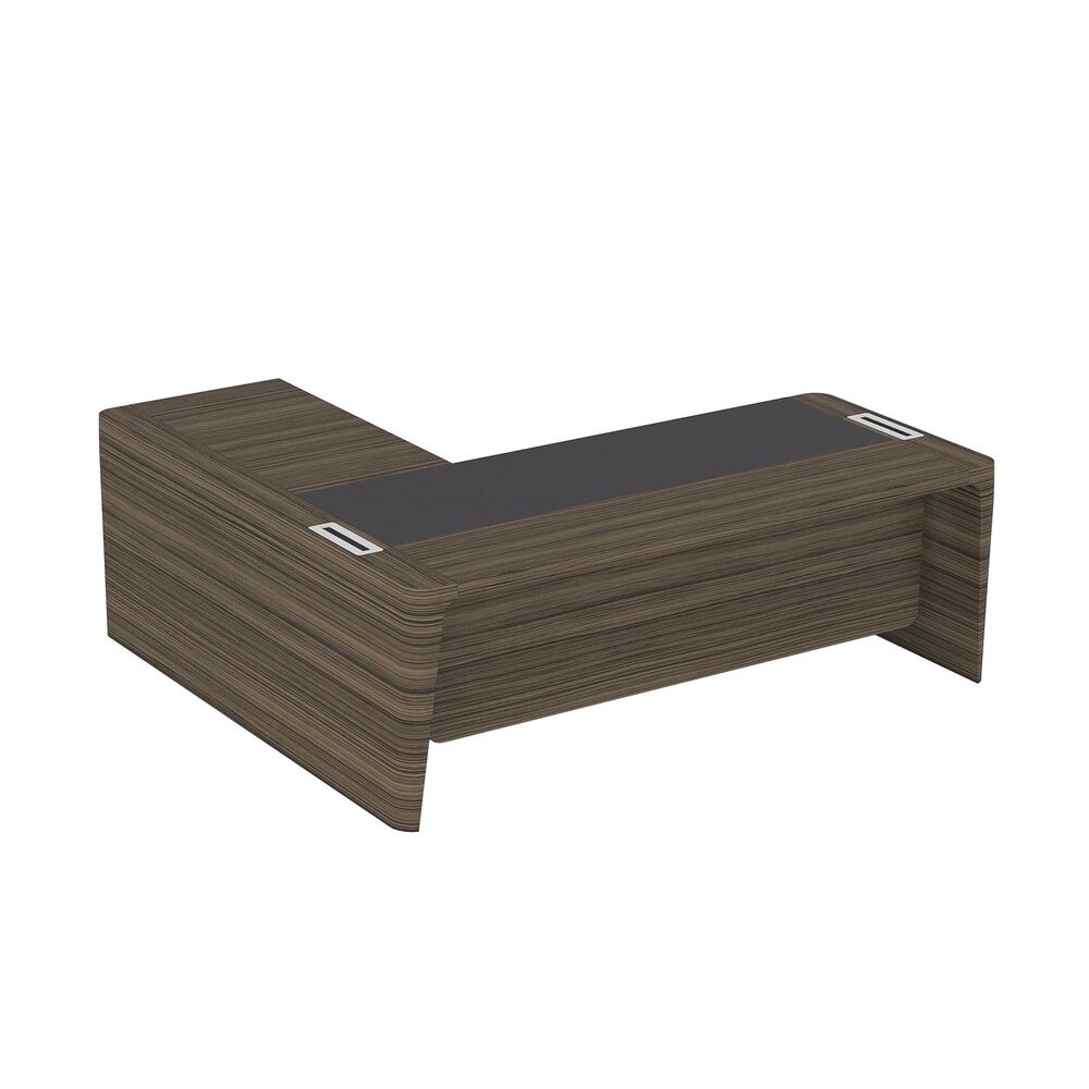 Стол для руководителя правый с кожаным бюваром, приставкой на малой тумбе и фронтальной панелью